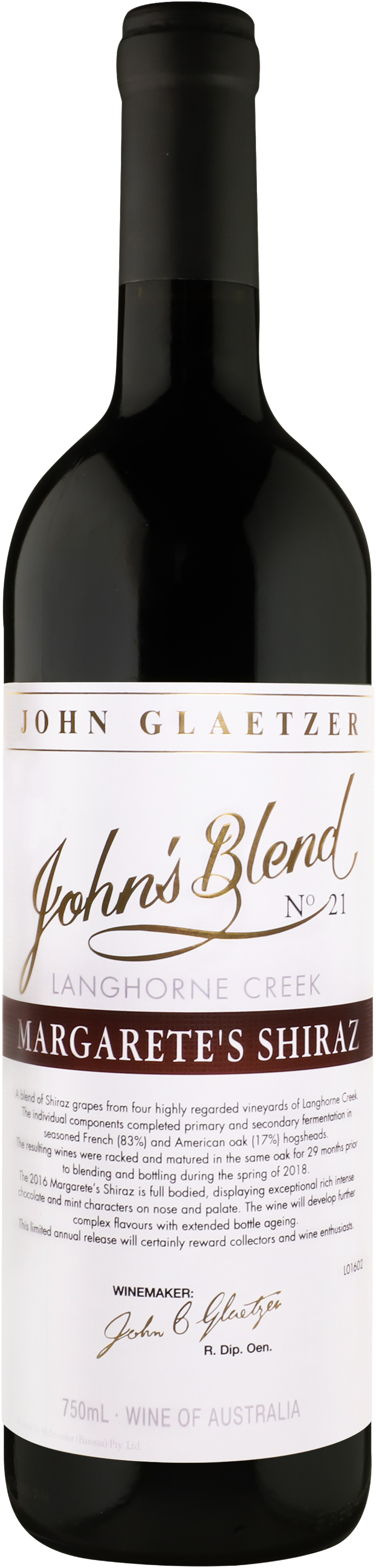 John's Blend Margarete's Shiraz 2020 Langhorne Creek